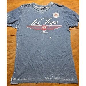 Las Vegas Nevada Graphic‎ T Shirt Tipsy Blue White Burnout Crew Neck Top Size L